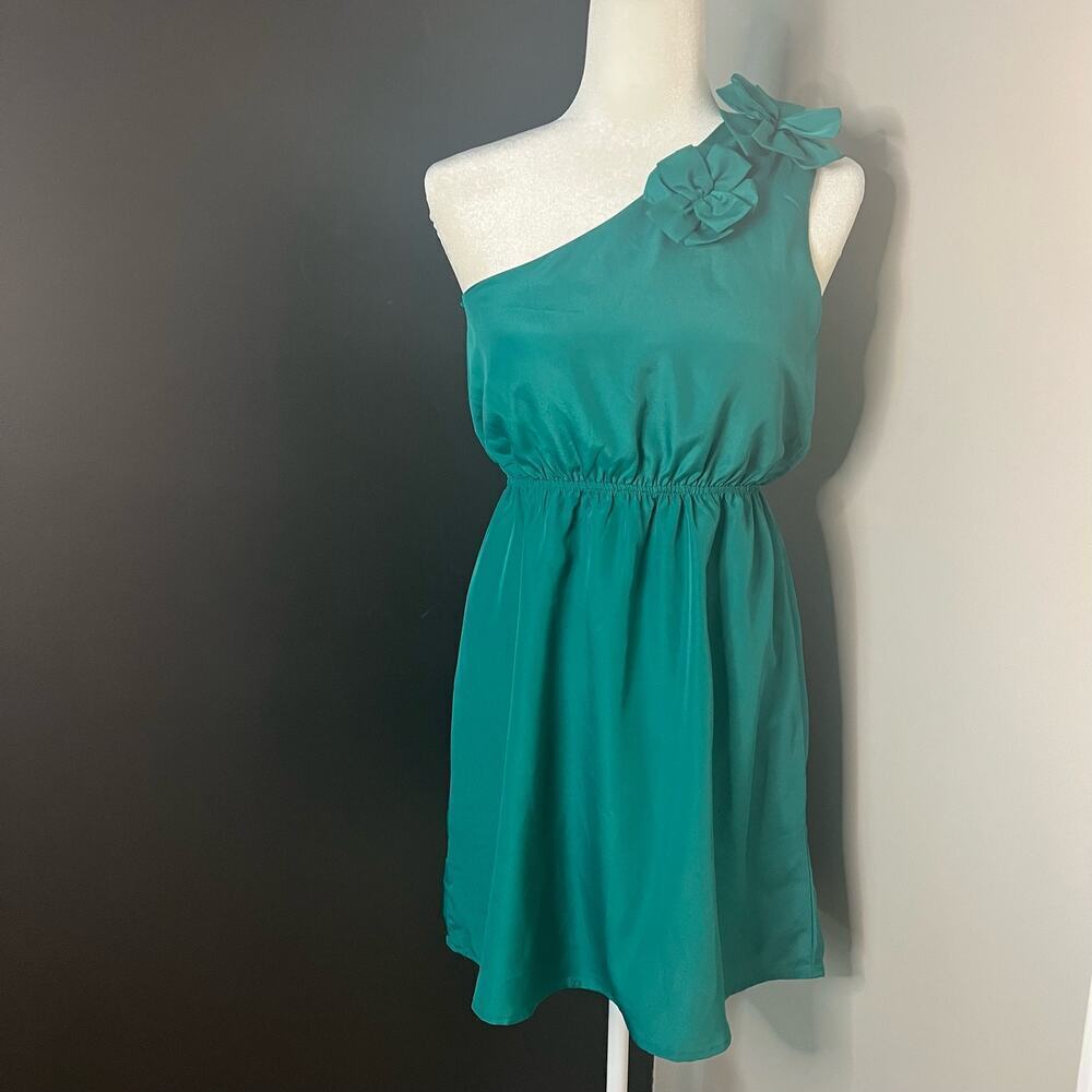 Annabella Woman's Emerald Green Floral Mini Dress Single Strap- Size S